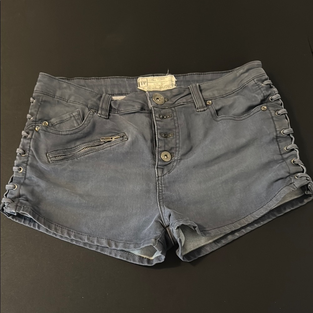 Free People Gray Distressed Jean Shorts